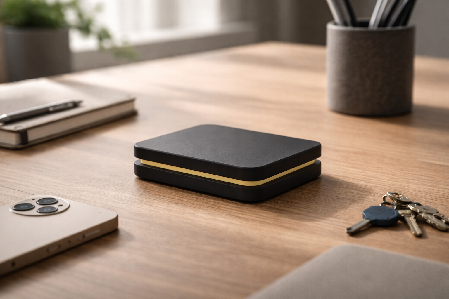 Pucksy focus puck sitting neatly on a bedside table